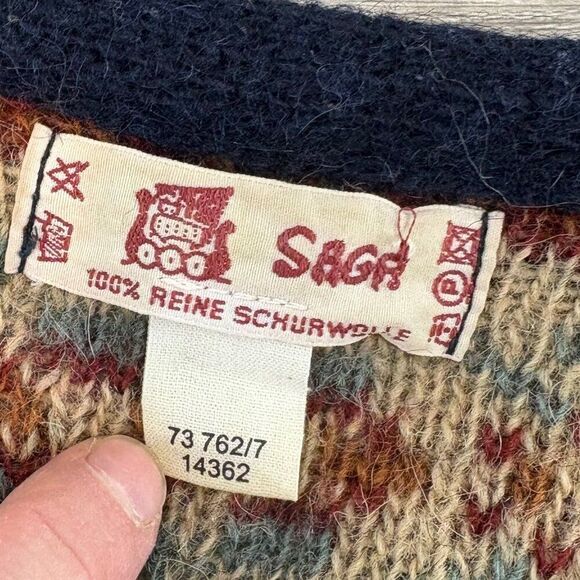 SAGA Vintage 90s Streetwear Womens Fair Isle Knit Cardigan Sweater sz L - Picture 7 of 10